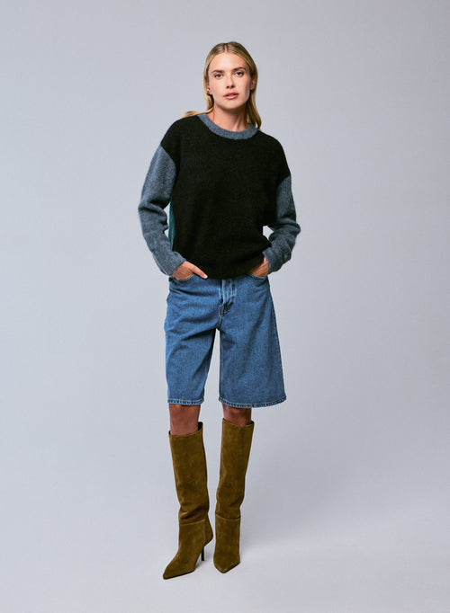 Jersey de manga larga con cuello redondo multicolor en alpaca / poliamida / elastano - MAJESTIC FILATURES