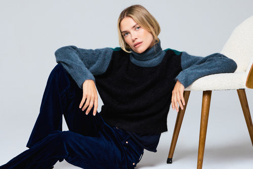 Suéter de cuello alto multicolor de manga larga en alpaca / poliamida / elastano - MAJESTIC FILATURES