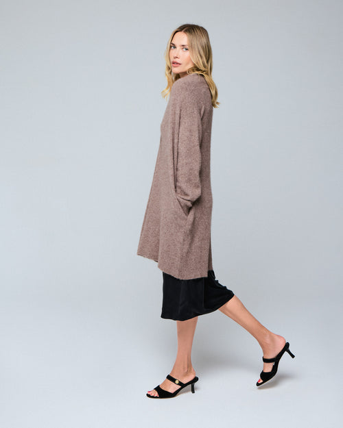 Beige cardigan with long sleeve shawl collar in wool / fox / polyamide - MAJESTIC FILATURES