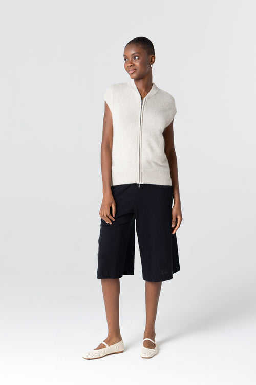 Gilet Beige Col Rond Sans Manches en Laine / Fox / Polyamide - MAJESTIC FILATURES