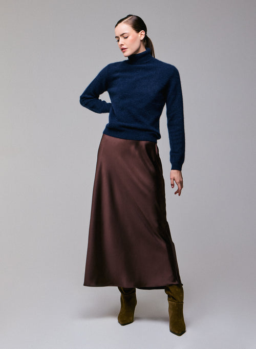 Navy blue Turtleneck Sweater Long Sleeves in Wool / Fox / Polyamide - MAJESTIC FILATURES