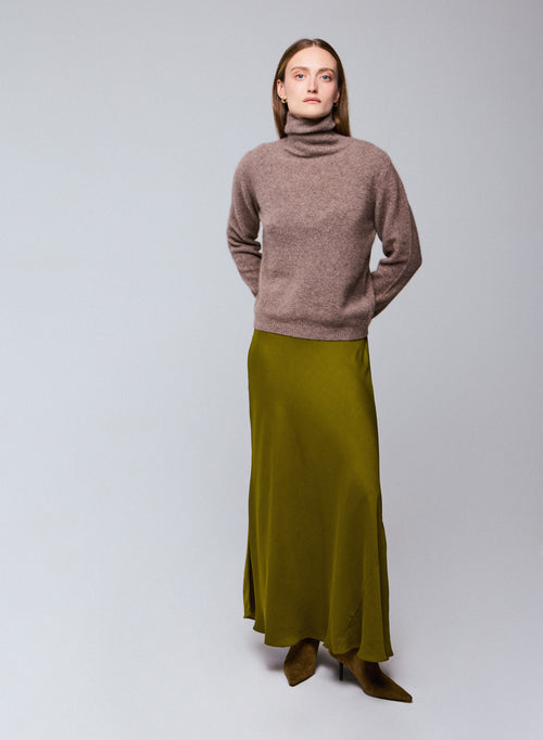 Brown Turtleneck Sweater Long Sleeves in Wool / Fox / Polyamide - MAJESTIC FILATURES