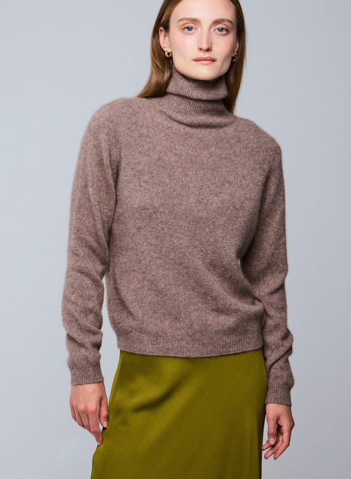 Pull Marron Col Roulé Manches Longues en Laine / Fox / Polyamide - MAJESTIC FILATURES