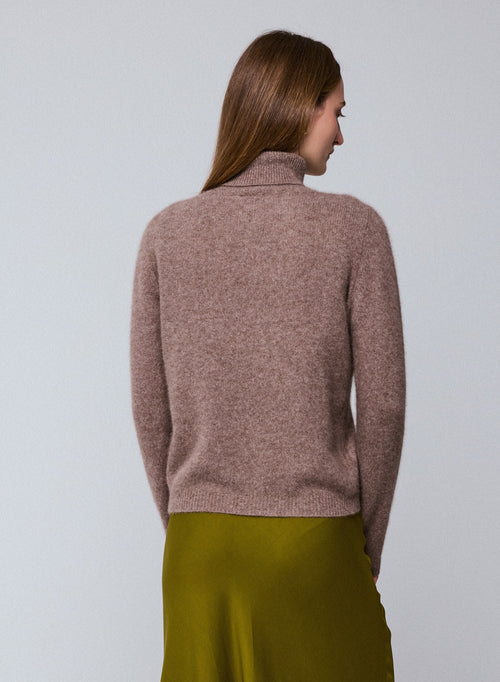 Brown Turtleneck Sweater Long Sleeves in Wool / Fox / Polyamide - MAJESTIC FILATURES