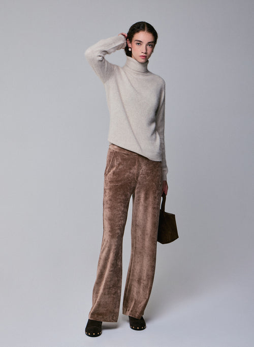 Pull Beige Col Roulé Manches Longues en Laine / Fox / Polyamide - MAJESTIC FILATURES