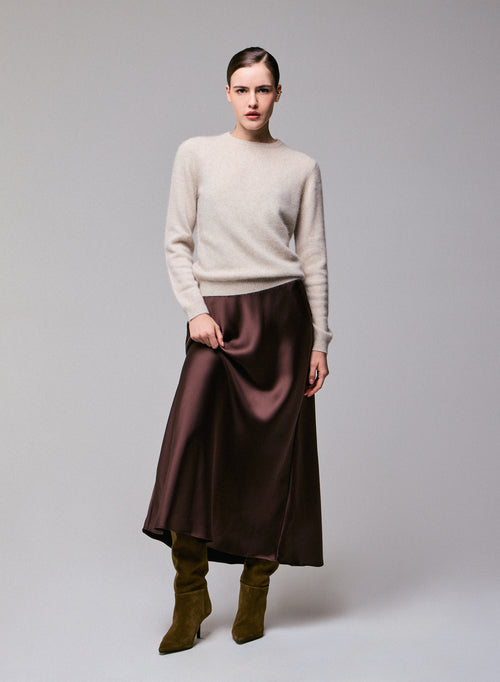 Pull Beige Col Rond Manches Longues en Laine / Fox / Polyamide - MAJESTIC FILATURES