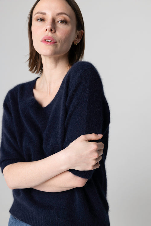 Pull Marine Col Rond Manches Coudes en Laine / Fox / Polyamide - MAJESTIC FILATURES