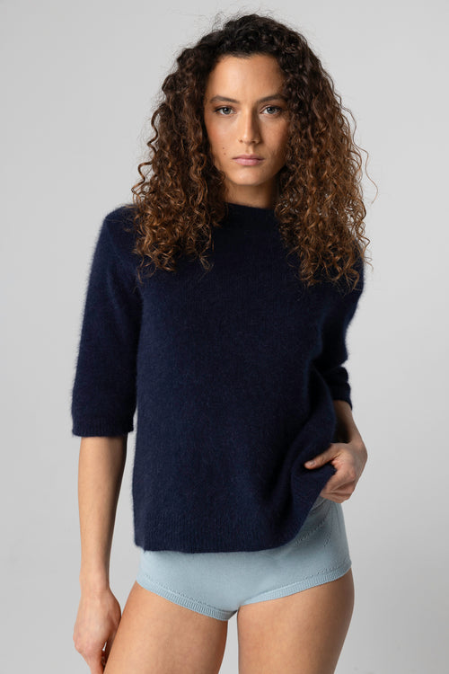 Pull Marine Col Bateau Manches Coudes en Laine / Fox / Polyamide - MAJESTIC FILATURES