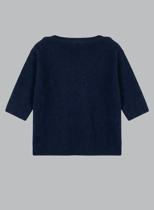 Pull Marine Col Bateau Manches Coudes en Laine / Fox / Polyamide - MAJESTIC FILATURES