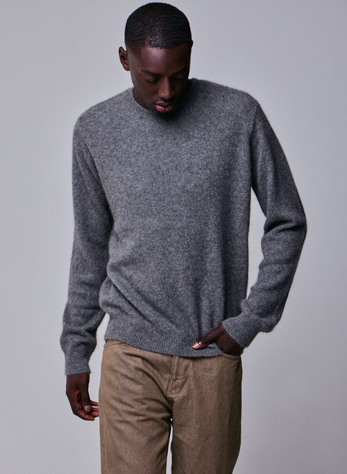 Grey round neck sweater with long sleeves in wool / Fox / Polyamide - MAJESTIC FILATURES