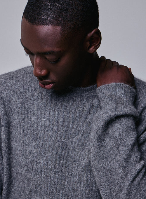Jersey gris de cuello redondo y manga larga en lana / Fox / Poliamida - MAJESTIC FILATURES