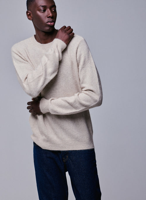 Pull Beige Col Rond Manches Longues en Laine / Fox / Polyamide - MAJESTIC FILATURES