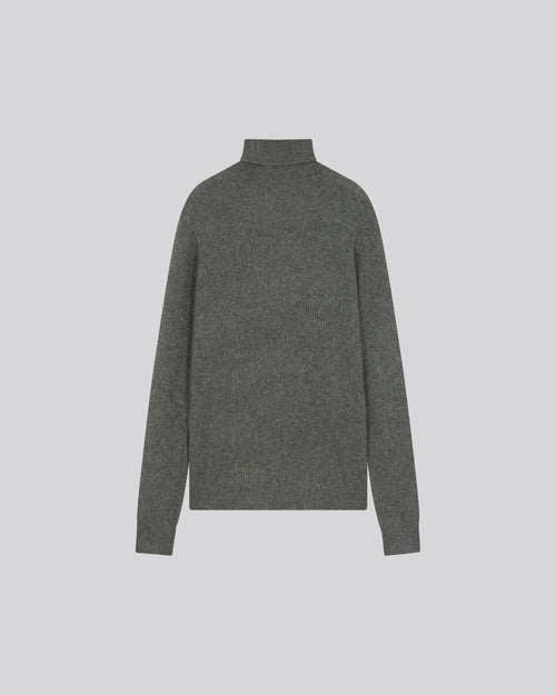 Pull Gris Col Roulé Manches Longues en Laine / Fox / Polyamide - MAJESTIC FILATURES