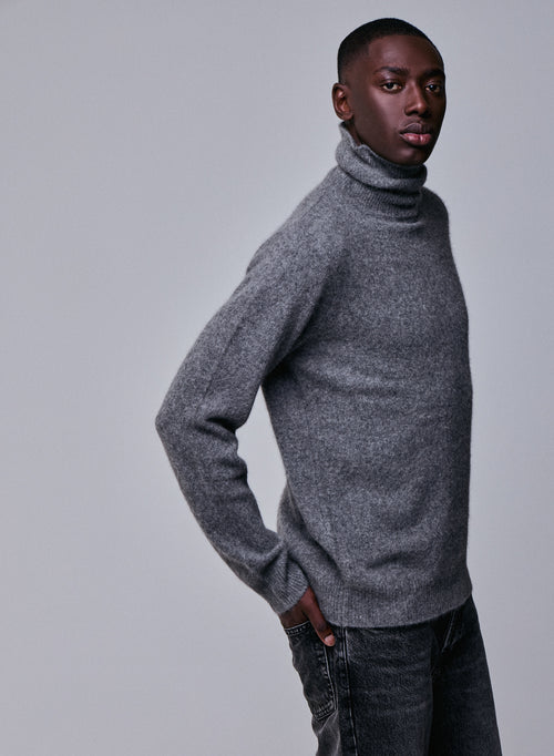 Pull Gris Col Roulé Manches Longues en Laine / Fox / Polyamide - MAJESTIC FILATURES