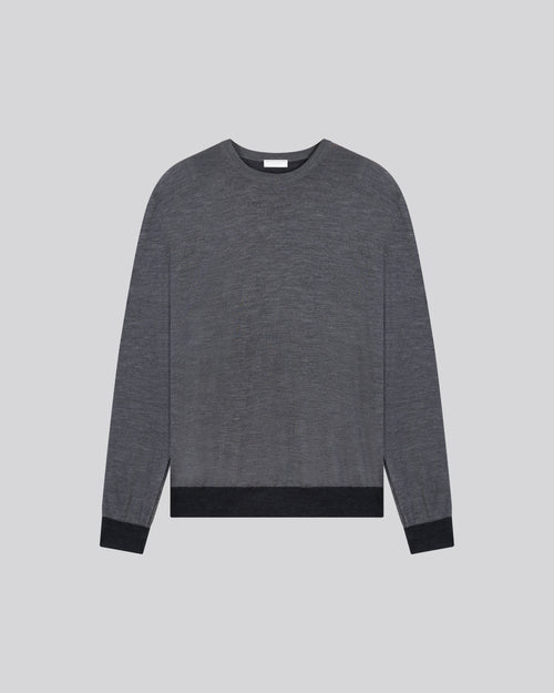 Pull Gris Col Rond Manches Longues en Laine merinos - MAJESTIC FILATURES