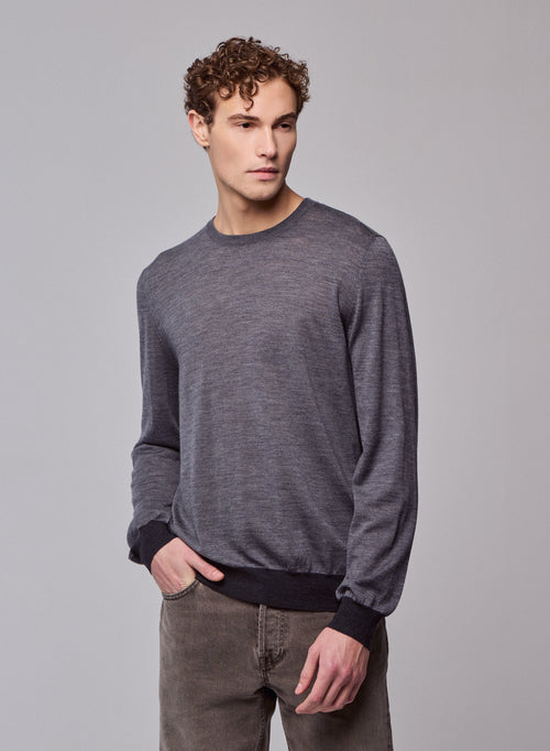 Pull Gris Col Rond Manches Longues en Laine merinos - MAJESTIC FILATURES