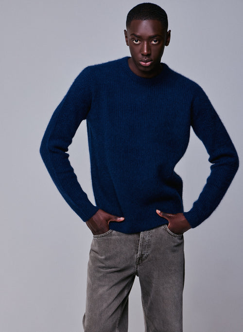 Pull Marine Col Rond Manches Longues en Laine / Fox / Polyamide - MAJESTIC FILATURES