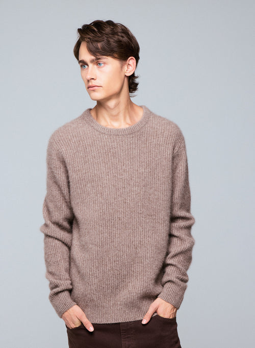 Pull Beige Col Rond Manches Longues en Laine / Fox / Polyamide - MAJESTIC FILATURES