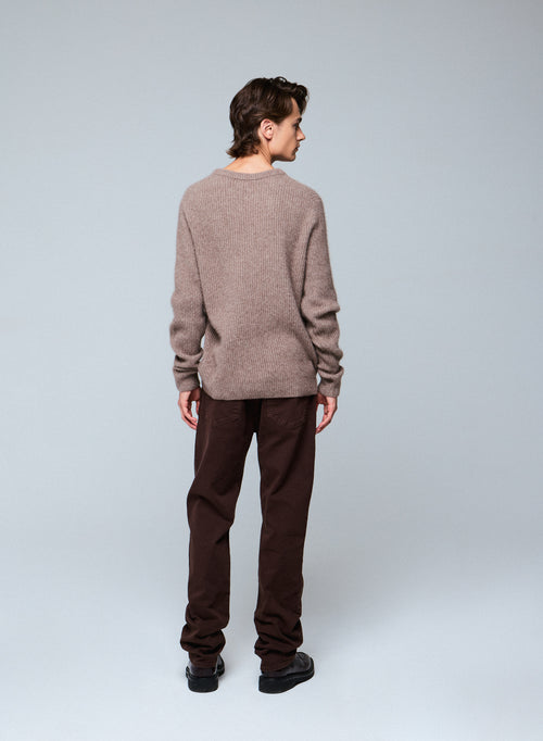Beige round-neck sweater with long sleeves in wool / Fox / Polyamide - MAJESTIC FILATURES