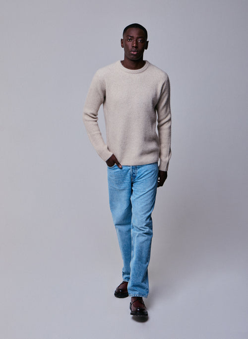 Beige round-neck sweater with long sleeves in wool / Fox / Polyamide - MAJESTIC FILATURES