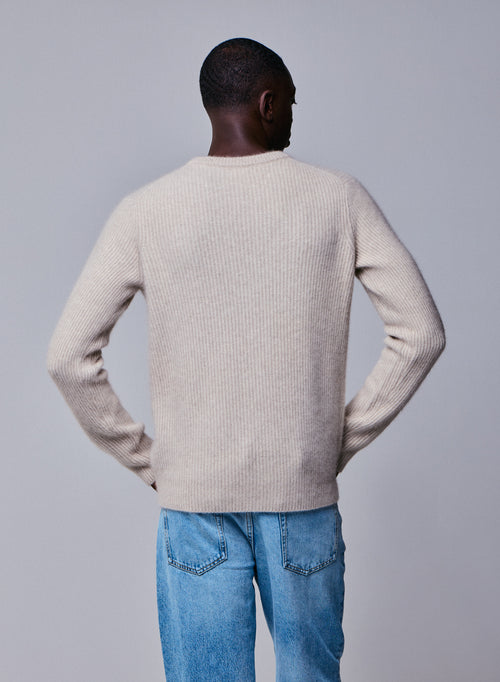 Beige round-neck sweater with long sleeves in wool / Fox / Polyamide - MAJESTIC FILATURES