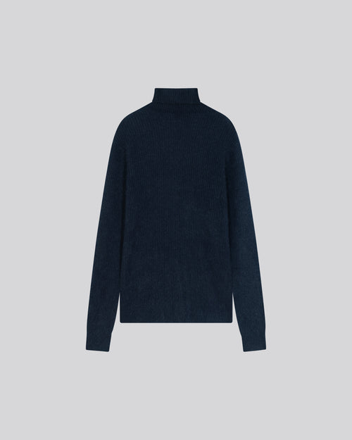 Pull Marine Col Roulé Manches Longues en Laine / Fox / Polyamide - MAJESTIC FILATURES