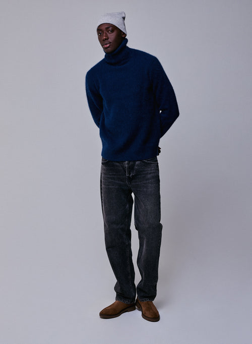 Pull Marine Col Roulé Manches Longues en Laine / Fox / Polyamide - MAJESTIC FILATURES