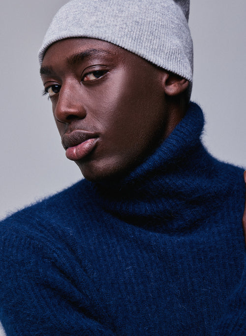 Pull Marine Col Roulé Manches Longues en Laine / Fox / Polyamide - MAJESTIC FILATURES