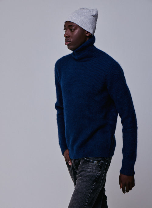 Pull Marine Col Roulé Manches Longues en Laine / Fox / Polyamide - MAJESTIC FILATURES