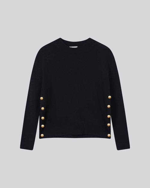 Jersey Negro Cuello Redondo Mangas Largas en Lana / Cachemir - MAJESTIC FILATURES