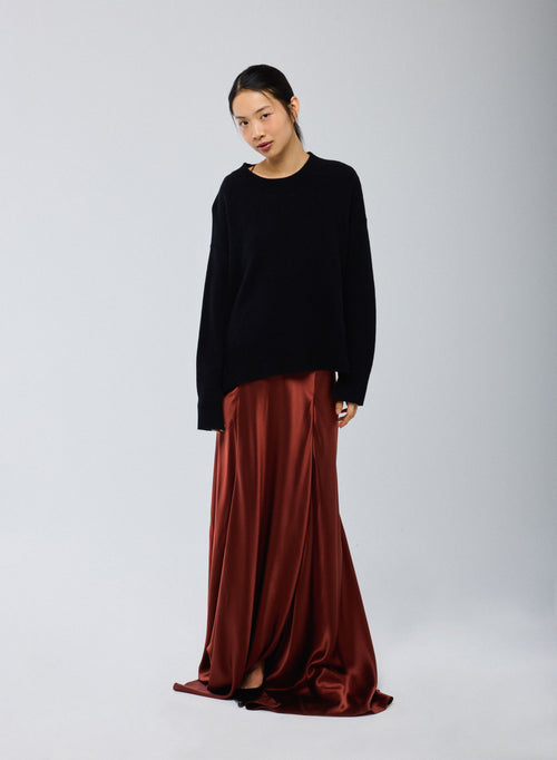 Jersey Negro Cuello Redondo Mangas Largas en Lana / Cachemir - MAJESTIC FILATURES