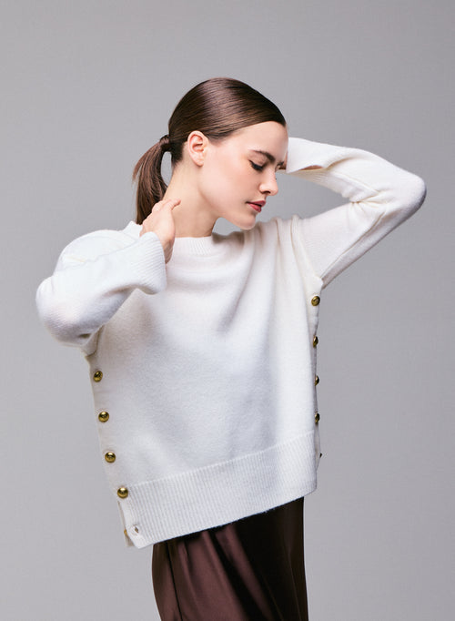 Pull Blanc Col Rond Manches Longues en Laine / Cachemire - MAJESTIC FILATURES