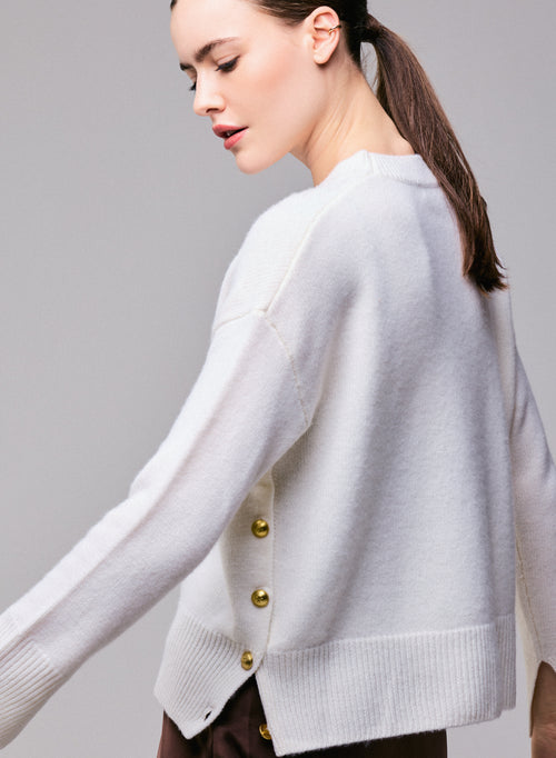 Pull Blanc Col Rond Manches Longues en Laine / Cachemire - MAJESTIC FILATURES