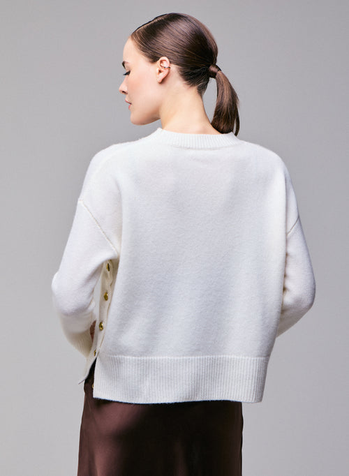 Pull Blanc Col Rond Manches Longues en Laine / Cachemire - MAJESTIC FILATURES