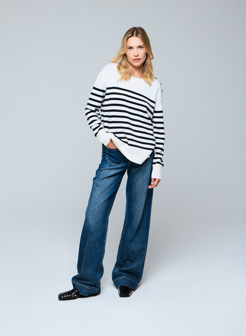 Beige / Black Round Neck Long Sleeve Wool / Cashmere Sweater - MAJESTIC FILATURES