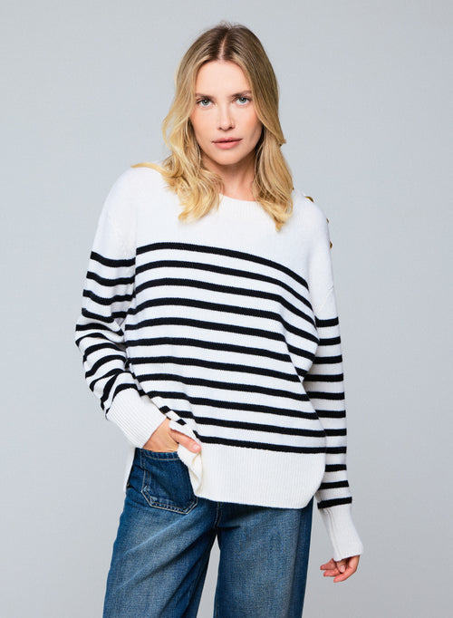 Beige / Black Round Neck Long Sleeve Wool / Cashmere Sweater - MAJESTIC FILATURES