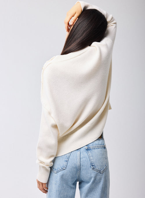 Weiß Pullover Rundhals Lange Ärmel Wolle Kaschmir - MAJESTIC FILATURES