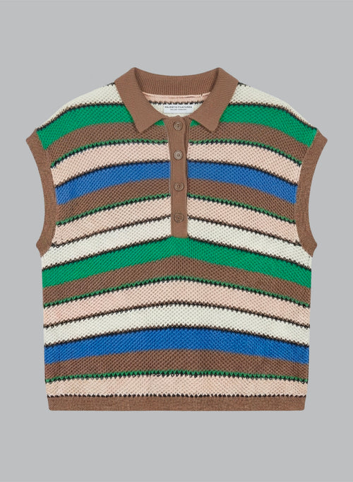 Polo rayé multicouleur Sans Manches en Coton - MAJESTIC FILATURES
