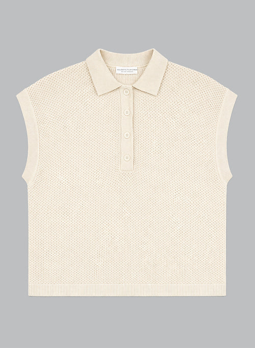White Sleeveless Cotton Polo - MAJESTIC FILATURES