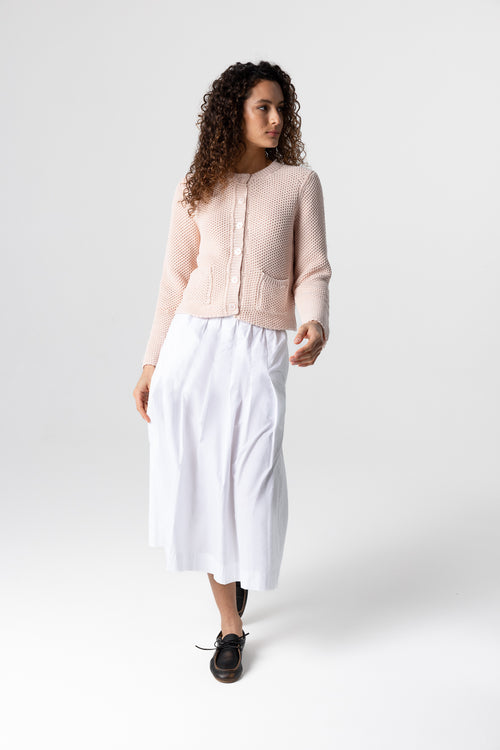 Langärmelige Strickjacke mit Rundhalsausschnitt aus Baumwolle in Rosenblüte - MAJESTIC FILATURES