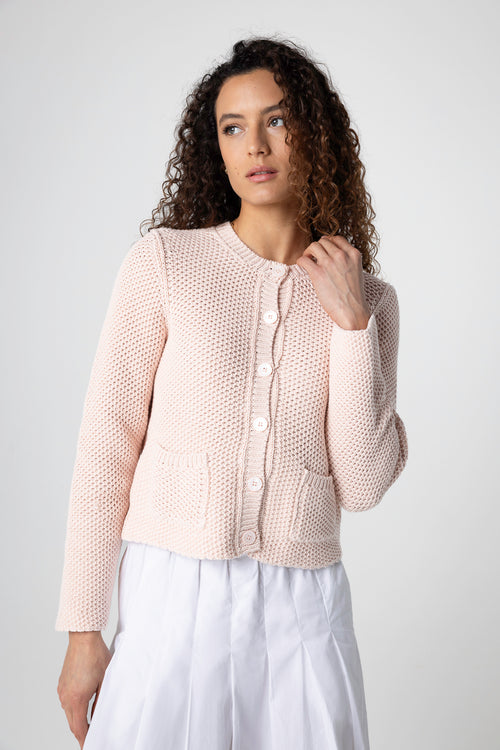 Gilet Rose Col Rond Manches Longues en Coton - MAJESTIC FILATURES