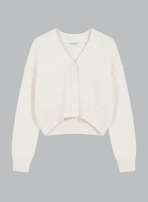 Chaleco de cuello en V y manga larga de algodón en color leche  - MAJESTIC FILATURES