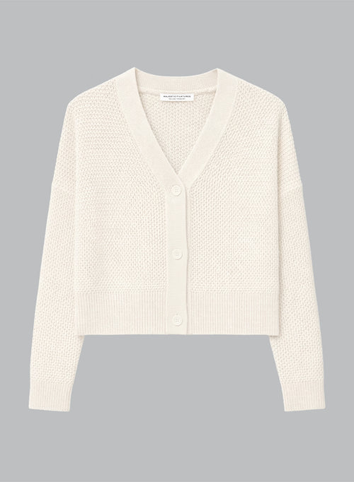 Chaleco de cuello en V y manga larga de algodón en color leche  - MAJESTIC FILATURES