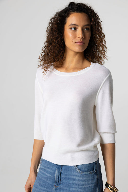 Pull Milk Col Rond Manches Coudes en Laine merinos extrafine - MAJESTIC FILATURES