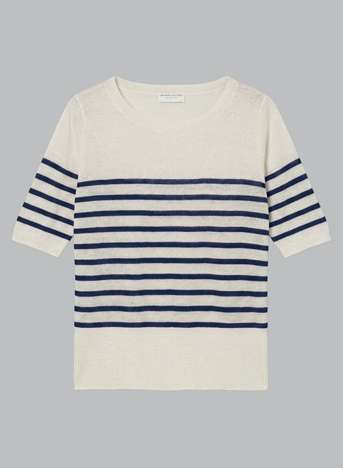 Jersey Blue Moon a rayas con cuello redondo y mangas codos de lino - MAJESTIC FILATURES