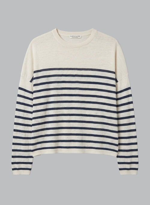Jersey Blue Moon rayado con cuello redondo y manga larga de lino - MAJESTIC FILATURES