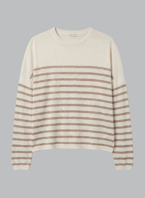 Jersey rayado de color desierto con cuello redondo y manga larga de lino - MAJESTIC FILATURES