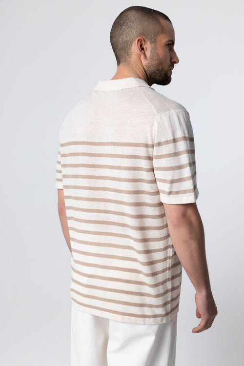 Polo Désert à rayures Blanches Manches Courtes en Lin - MAJESTIC FILATURES