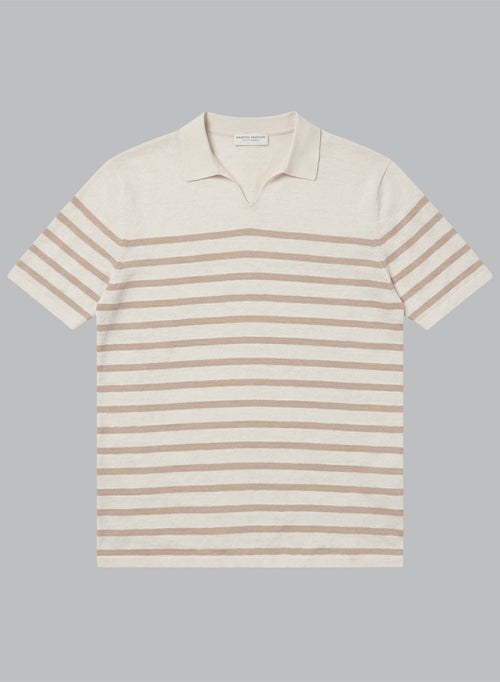 Polo Désert à rayures Blanches Manches Courtes en Lin - MAJESTIC FILATURES