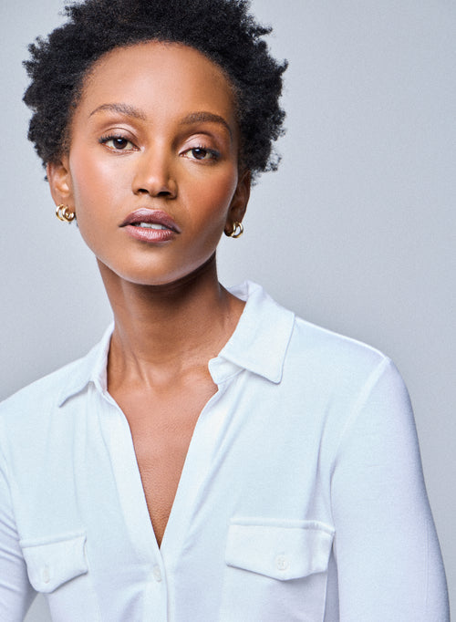 Chemise Blanche Anna 2 poches en Viscose et Élasthanne - MAJESTIC FILATURES